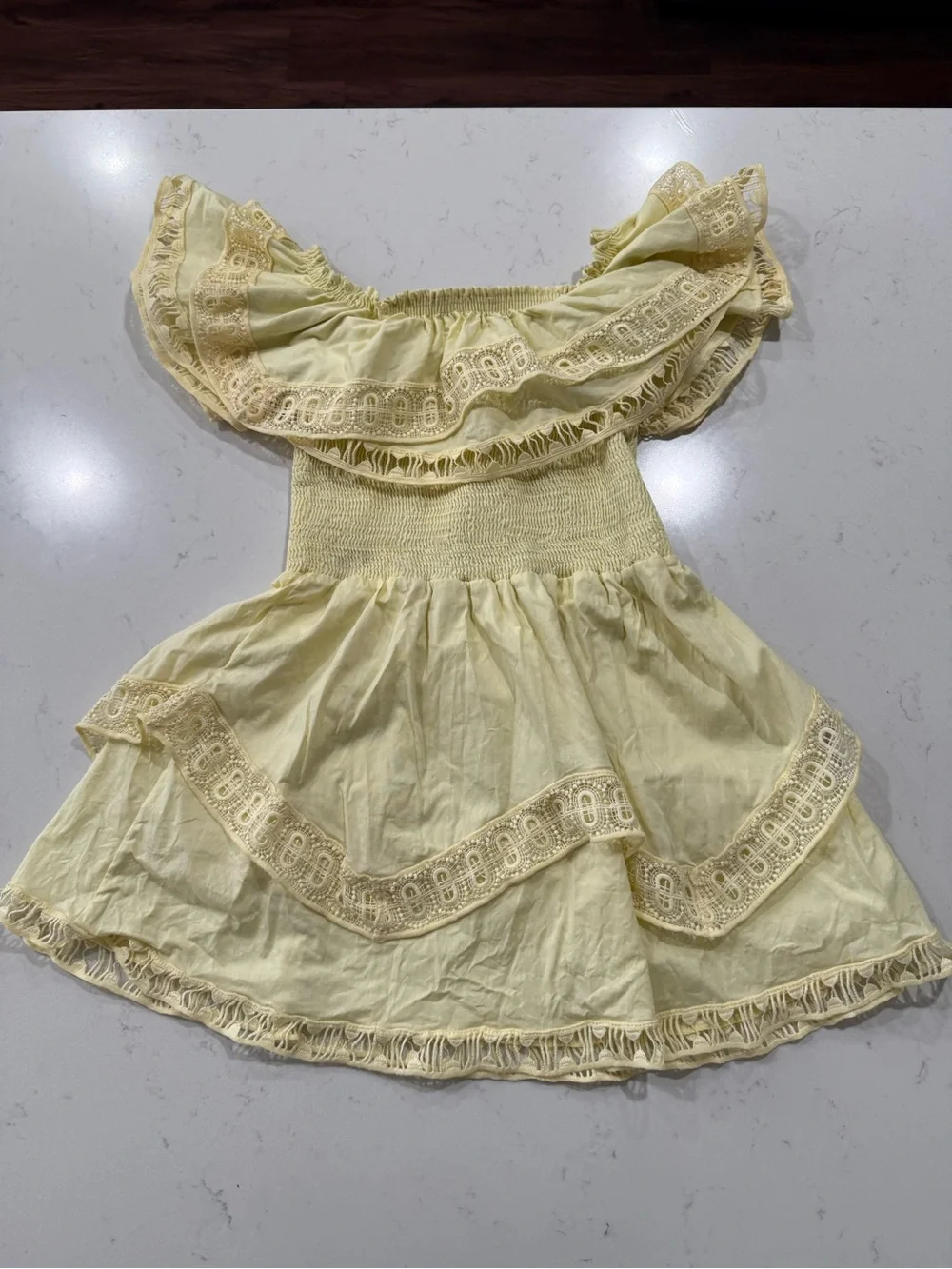 Soft Yellow Off-Shoulder Ruffle Mini Dress - Picture 4 of 12